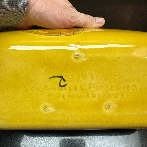 Los Angeles Potteries Ovenware 603 Yellow Corn Squash Loaf Pan Hand-painted - Picture 3 of 10